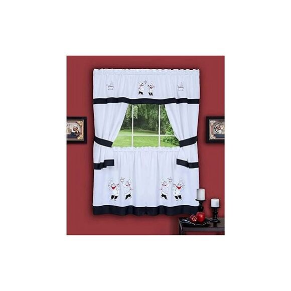 Gourmet Embellished Cottage Window Curtain Set 58X36 - Picture 3 of 4